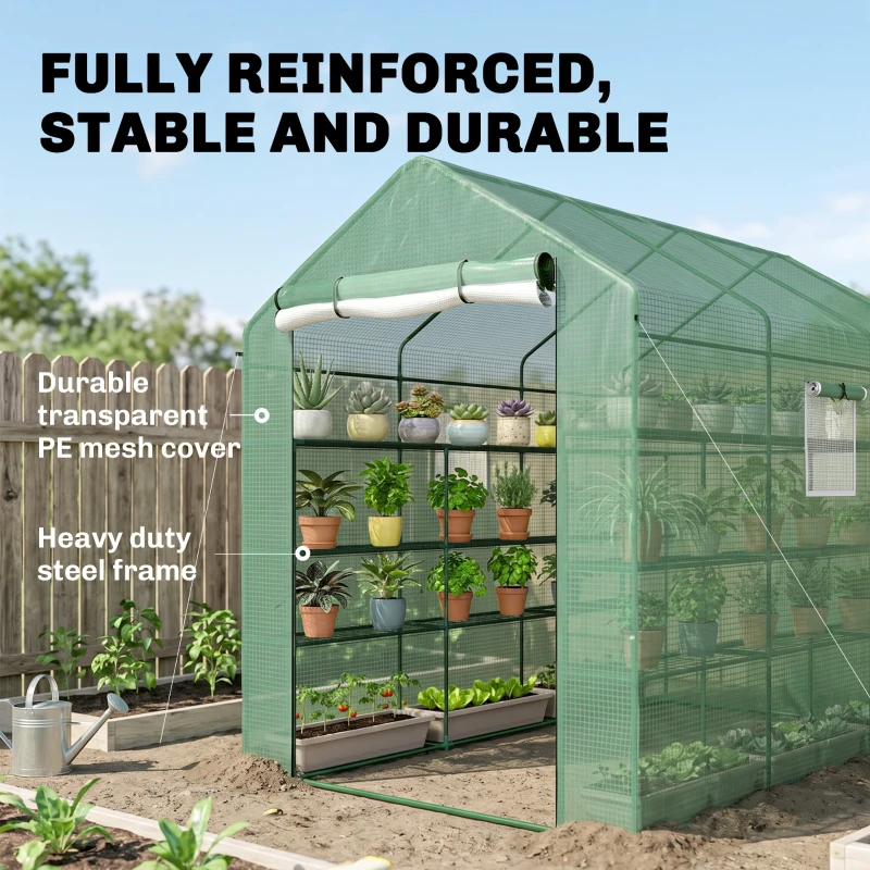 Outsunny 8' x 6' x 7' Temporary Greenhouse for Growing Flowers with Mesh Door & Windows Green