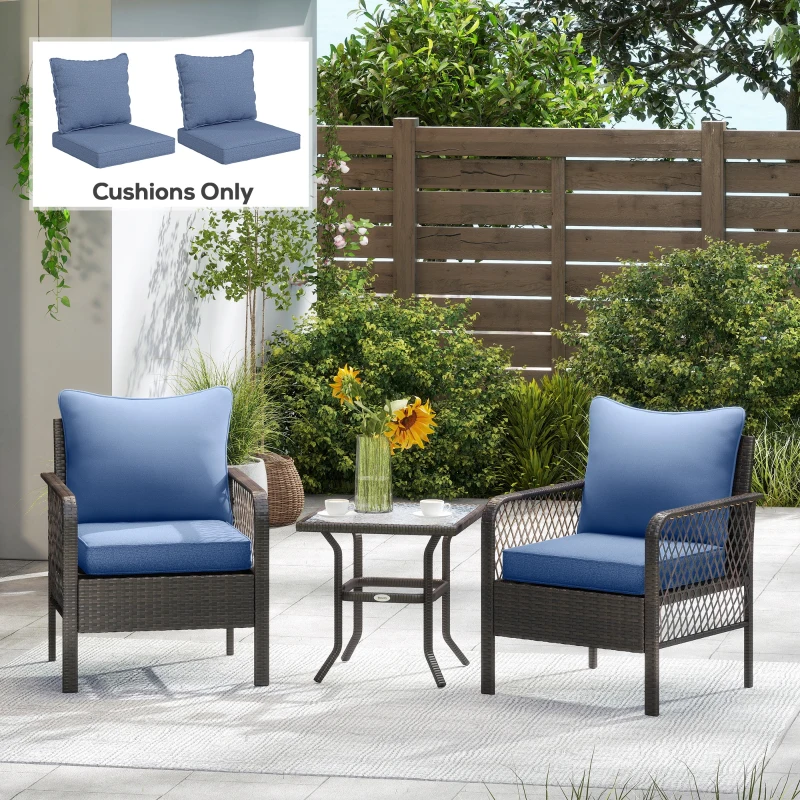 Outsunny Patio Chair Cushions Set of 2 with Seat & Backrest, Fade Resistant Seat Replacement Cushion Set, Blue