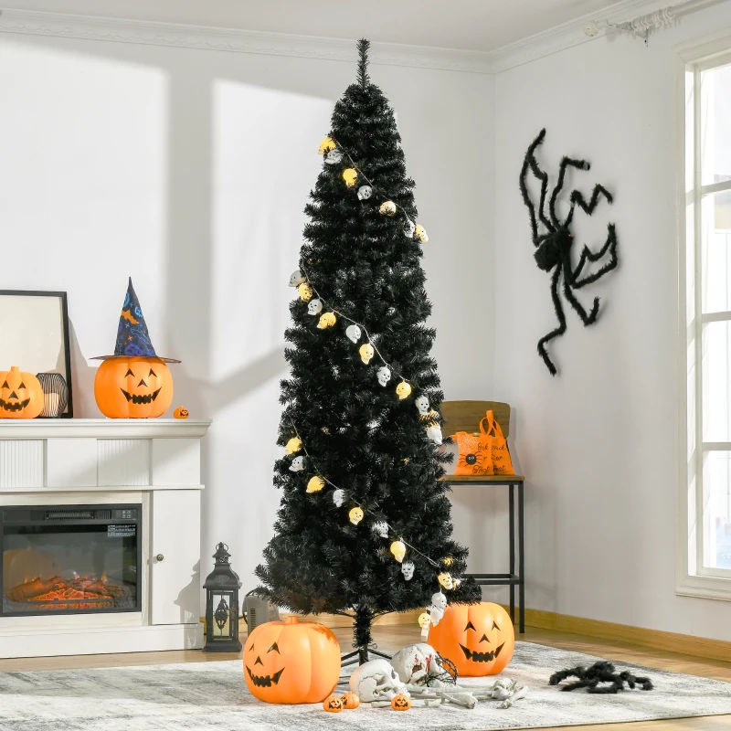 HOMCOM 7 FT Artificial Christmas Tree Pencil Xmas Tree with Stand, 818 Tips, Holiday Home Indoor Decoration for Party, Black