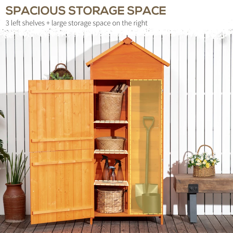 Outsunny Wood Garden Shed Outdoor Tool Storage Cabinet Hutch Lockable Unit with Double Door and 3 Tire Storage Shelves