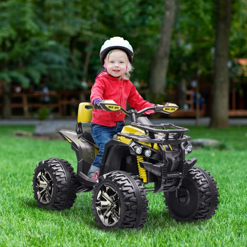 Aosom 12V Kids Recharging Ride-on Electric ATV Quad w/ Realistic Headlights Wide Wheel, Yellow