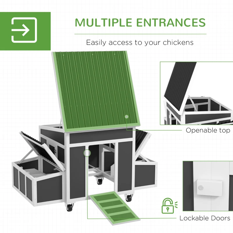 PawHut Wooden Chicken Coop with Nesting Box for 2-4 Chickens, Dark Grey