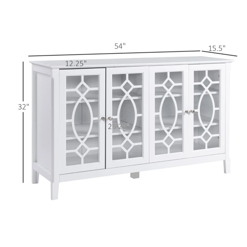 HOMCOM Sideboard Buffet Cabinet, Kitchen Storage Cabinet, Glass Door Accent Cabinet with Adjustable Shelves, White