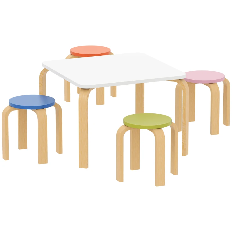 Qaba Kids Table and Chair Set, 5-Piece Children Furniture Set, Kids Table and 4 Chair Set for Daycare, Classroom, Playroom