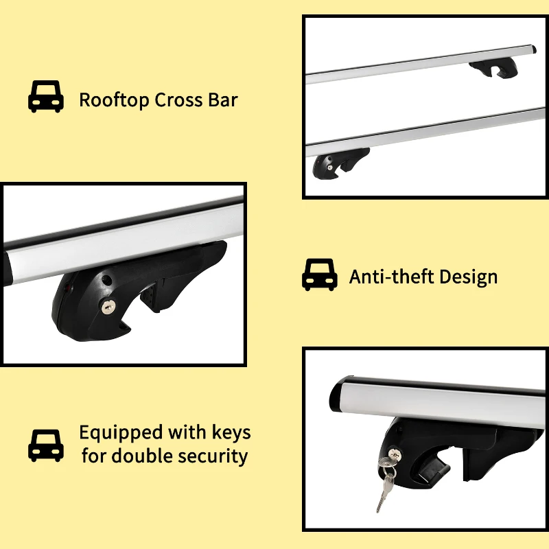 HOMCOM 2pc Roof Rack Car Roof Top Lockable Aluminum Cross Bars Adjustable Baggage Luggage Carrier, Silver (53")