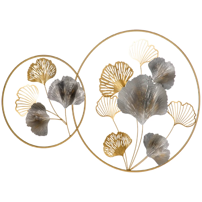 HOMCOM 3D Metal Wall Art Modern Ginkgo Leaves Hanging Wall Sculptures Home Decor for Living Room Bedroom Dining Room, 40" x 26", Gold
