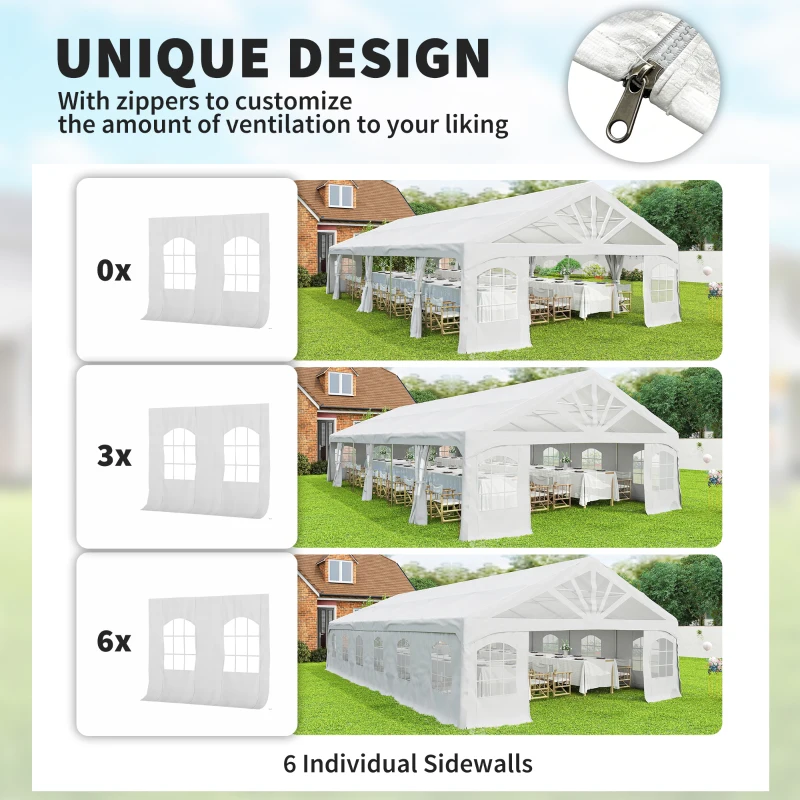 Outsunny Heavy Duty Party Tent, 19.5' x 39' Large Sun Shade Canopy Tent for Parties, Wedding, Events, BBQ Grill, White