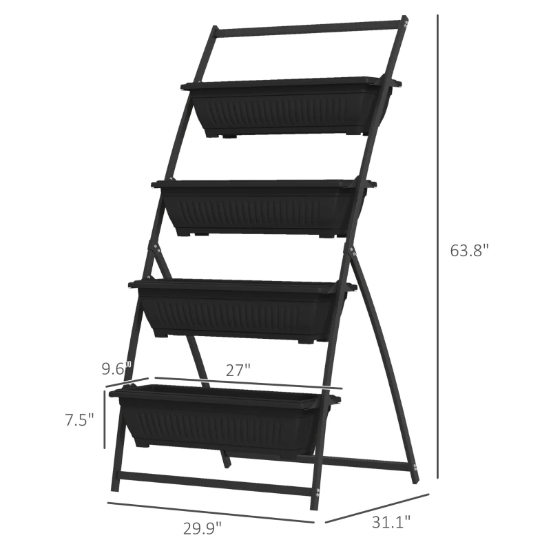 Outsunny 4-Tier Vertical Raised Garden Planter with 4 Boxes, Outdoor Plant Stand Grow Container for Vegetable & Flowers, Black