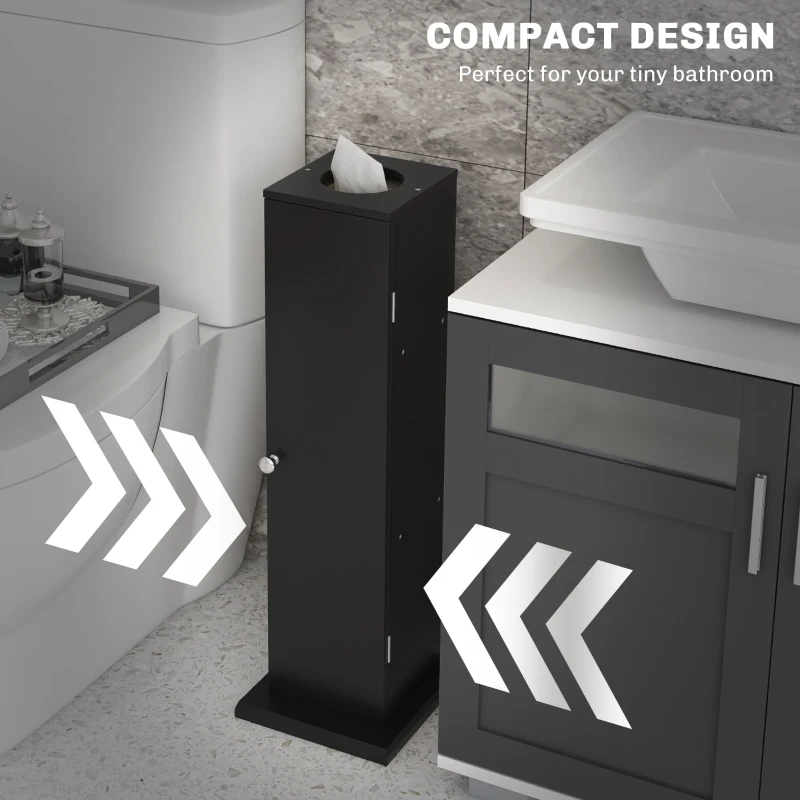 HOMCOM Small Toilet Paper Cabinet, Bathroom Corner Cabinet with Doors and Shelves for Paper Shampoo, Black