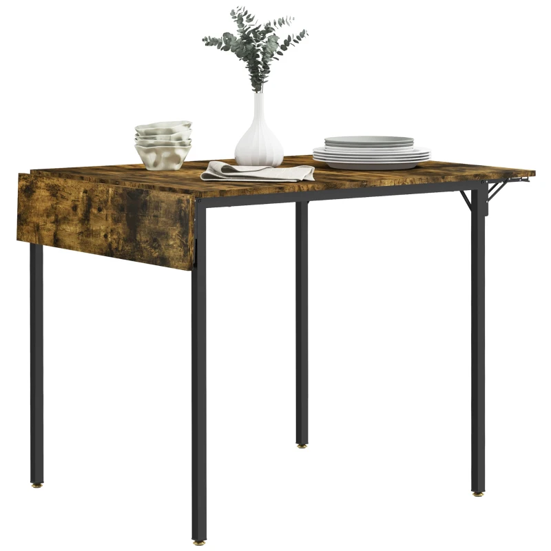 HOMCOM Folding Dining Table for 2 to 4 People, Industrial Drop Leaf Table, Kitchen Table for Small Spaces, Rustic Brown