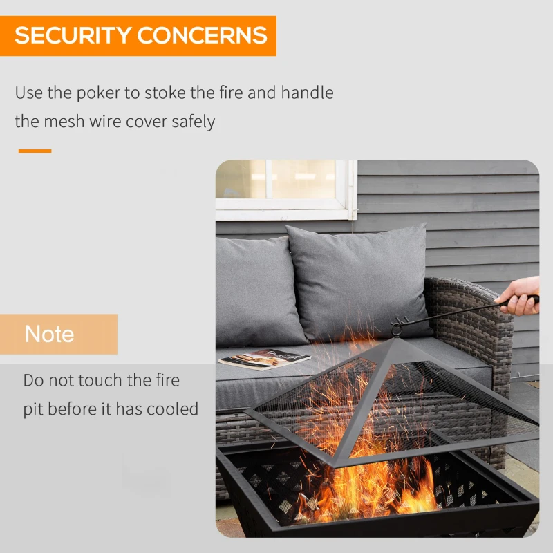 Outsunny 26 Inch Outdoor Fire Pits, Bonfire Wood Burning Firepit Bowl, Camping Fire Pit with Spark Screen Cover, Poker for Patio, or Backyard, Black