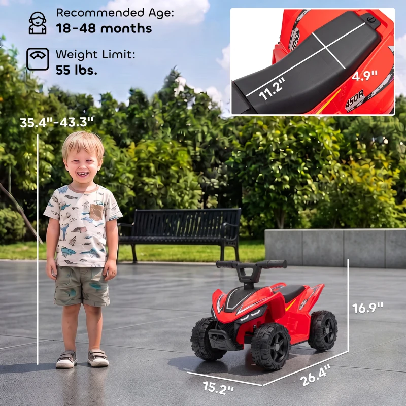 Qaba Kids ATV, 6V Battery Powered Kids Quad with 4 Wheeler, Handlebar Button Control, Max 1.2MPH, Max 55lbs Load, Red