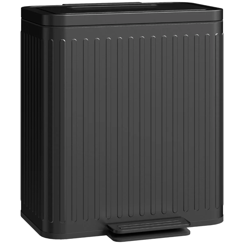 HOMCOM Trash Can with Lid, 2 x 5.3Gal Double Step-On Kitchen Trash Can, Removable Buckets, Black