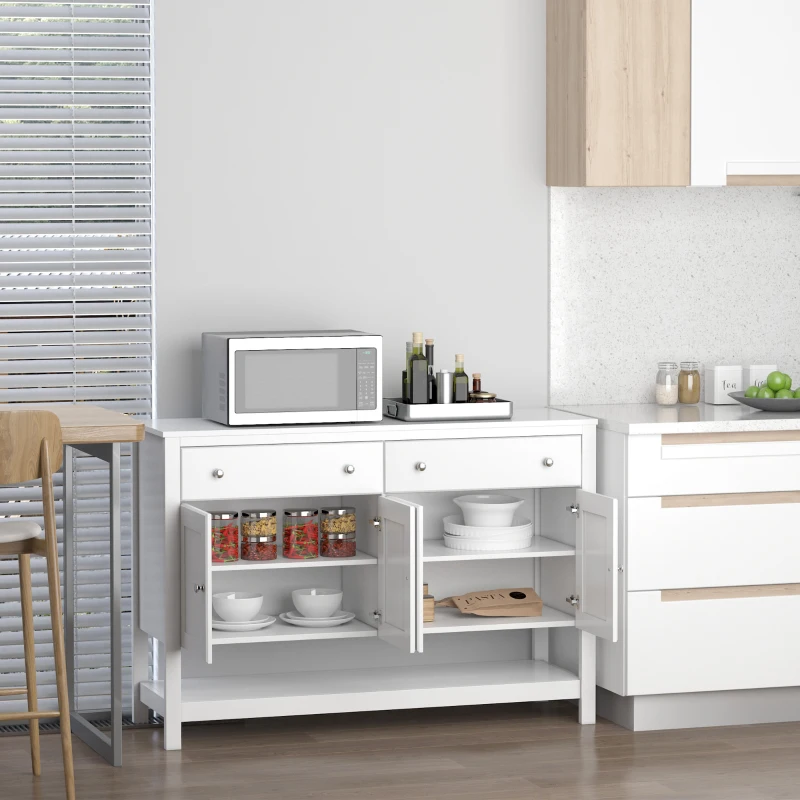 HOMCOM 47" Modern Sideboard, Buffet Cabinet, Accent Cupboard with Adjustable Shelves and Drawers, for Living Room, White