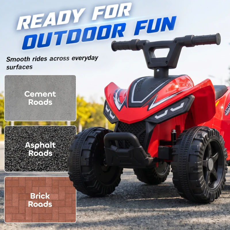 Qaba Kids ATV, 6V Battery Powered Kids Quad with 4 Wheeler, Handlebar Button Control, Max 1.2MPH, Max 55lbs Load, Red