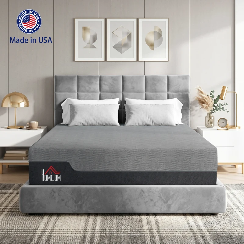 HOMCOM Queen Mattress, 14 Inch Memory Foam Mattress for Pressure Relief, Graphene Gel Cooling Copper Bed in a Box, Made in USA