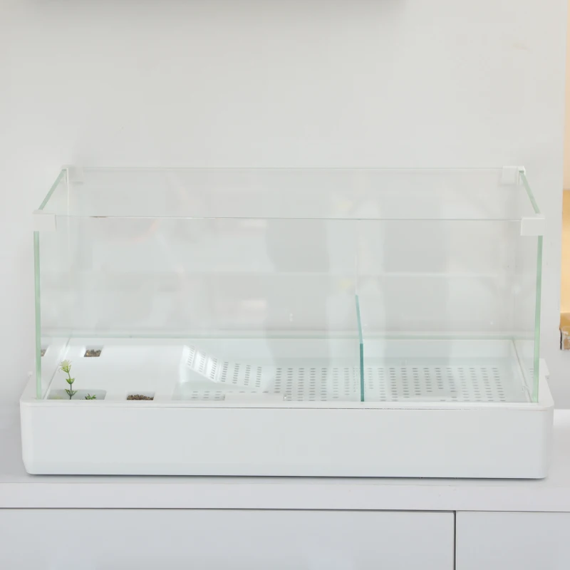 PawHut Glass Turtle Tank, Turtle Aquarium with Basking Platform and Filter Layer Design, Full View Visually Reptile Habitat, Easy to Clean and Change Water, Multi Functional Area