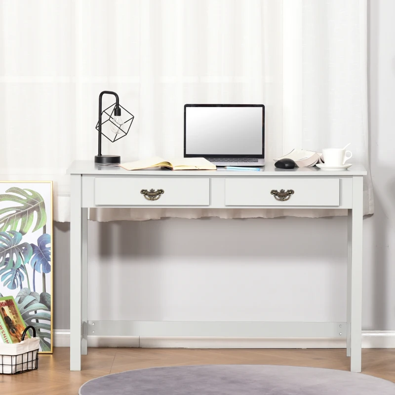 HOMCOM Study Writing Desk Computer Table Workstation with Removable Shelf, 2 Drawers, and Wide Tabletop, Grey