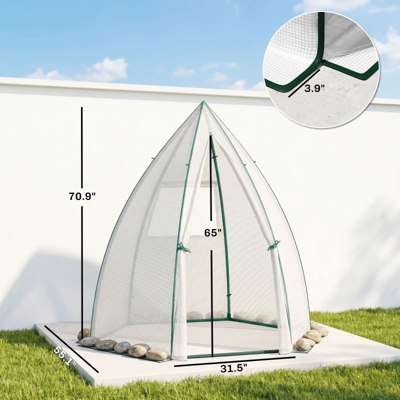 Outsunny 63" x 54" x 71" Tent-Style Mini Greenhouse, Portable Hot House for Plants with Zipper Roll Up Door and Window for Outdoor, Garden, Patio, White