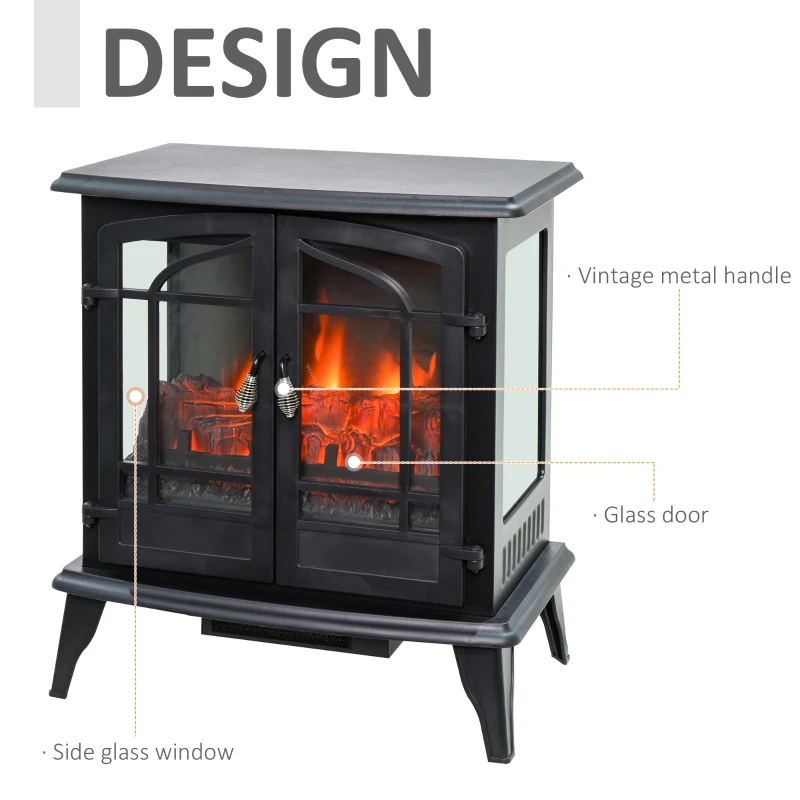 HOMCOM Electric Fireplace Heater, Fireplace Stove with Realistic LED Flames and Logs, Remote Control and Overheating Protection, 1400W, Black