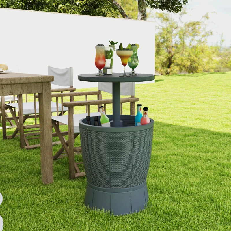 Outsunny 11 Gallon Patio Cooler Side Table, Outdoor Cooler Bar Table with Height Adjustable Top, Drainage Plug, Grey