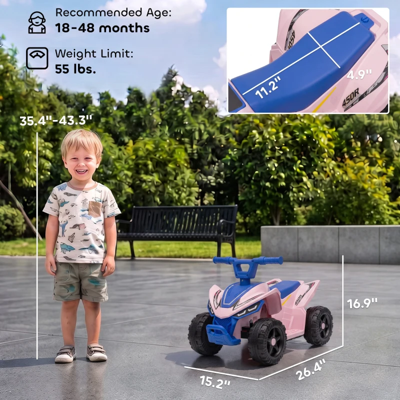 Qaba Kids ATV, 6V Battery Powered Kids Quad with 4 Wheeler, Handlebar Button Control, Max 1.2MPH, Max 55lbs Load, Blue