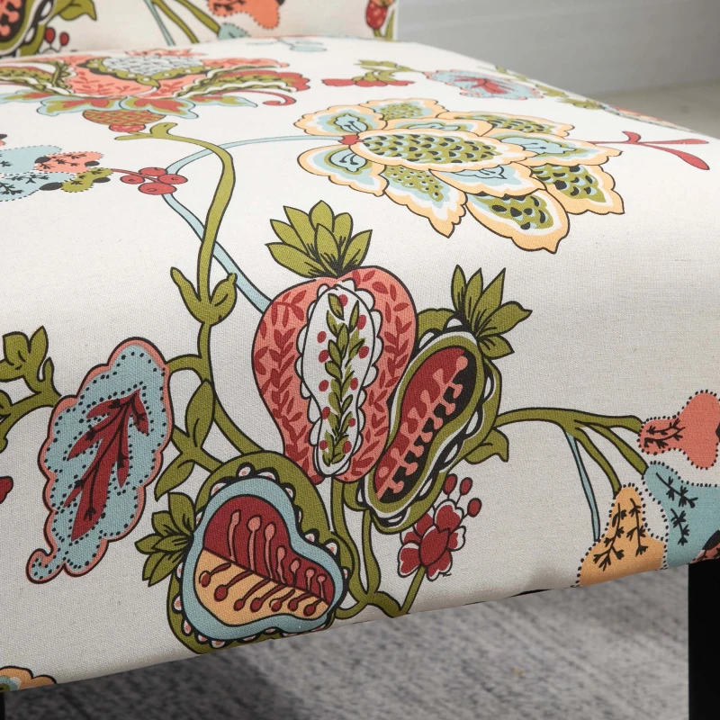 HOMCOM Linen Fabric Dining Chair with Pine Wood Legs and Sponge Padded Cushion, for Living Room, Dining Room, Flower Pattern