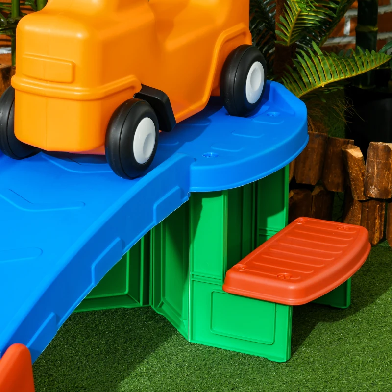 Qaba 9.8 ft Up and Down Roller Coaster for Kids, Thrill 4 Pieces Toddler Roller Coaster Ride on Toy with Side Steps, Sliding Car with Handles, for 2-5 Years Old