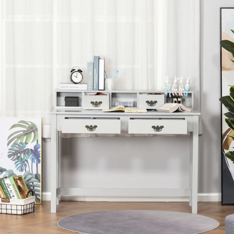 HOMCOM Study Writing Desk Computer Table Workstation with Removable Shelf, 2 Drawers, and Wide Tabletop, Grey