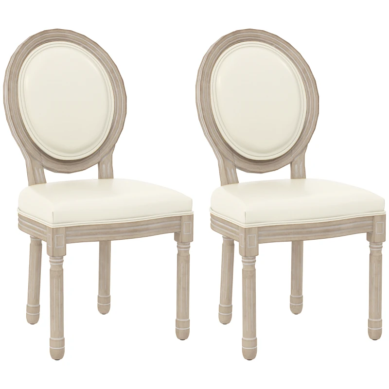 HOMCOM Dining Chairs Set of 2, French Vintage Style Kitchen Chairs with PU Leather Upholstery and Wooden Legs for Dining Room