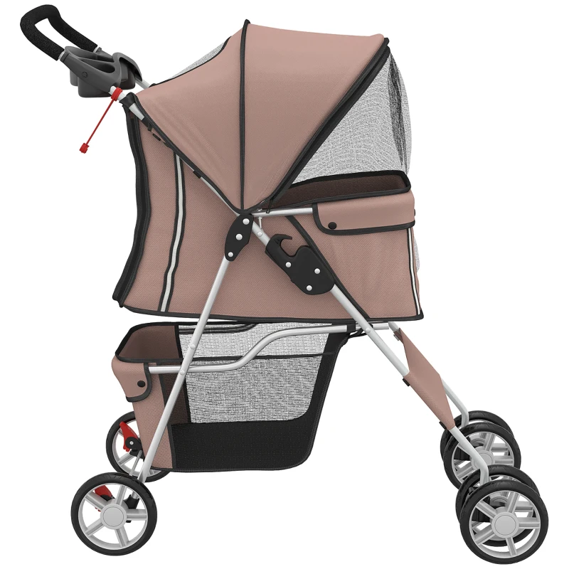PawHut Pet Stroller for Dogs & Cats, Foldable Dog Stroller with Wheels, Reflective Strips, Brake, Pad and Basket, Coffee