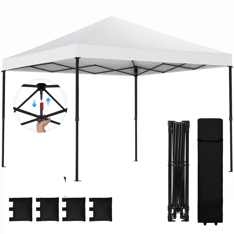 Outsunny 10 x 10 ft Pop Up Canopy Tent with One Push Setup, Outdoor Portable Instant Canopy Shelter w/ Roller Bag, White