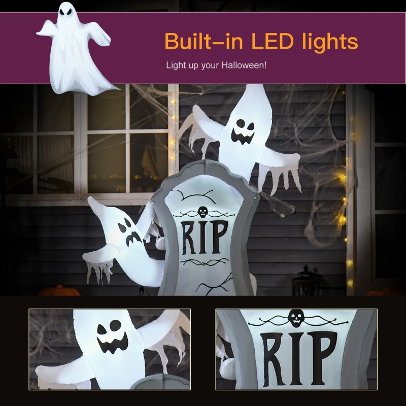 HOMCOM 5.1 ft Inflatable Ghosts with Tombstone, Halloween Outdoor LED Light Yard Display, Waterproof
