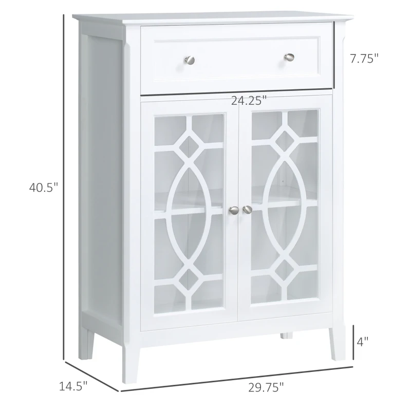 HOMCOM Sideboard Buffet Cabinet, Kitchen Storage Cabinet, Accent Cabinet with Drawer, Double Glass Doors and Adjustable Shelves for Living Room, Entryway, White