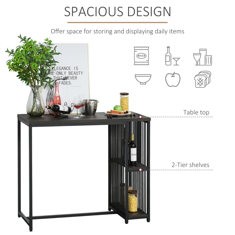 HOMCOM Industrial Steel Tube Bar Table with Wood Top, Steel Frame, 2-Tier Storage Shelf, Adjustable Footpad, Pub Table for Kitchen Dining Room, Walnut
