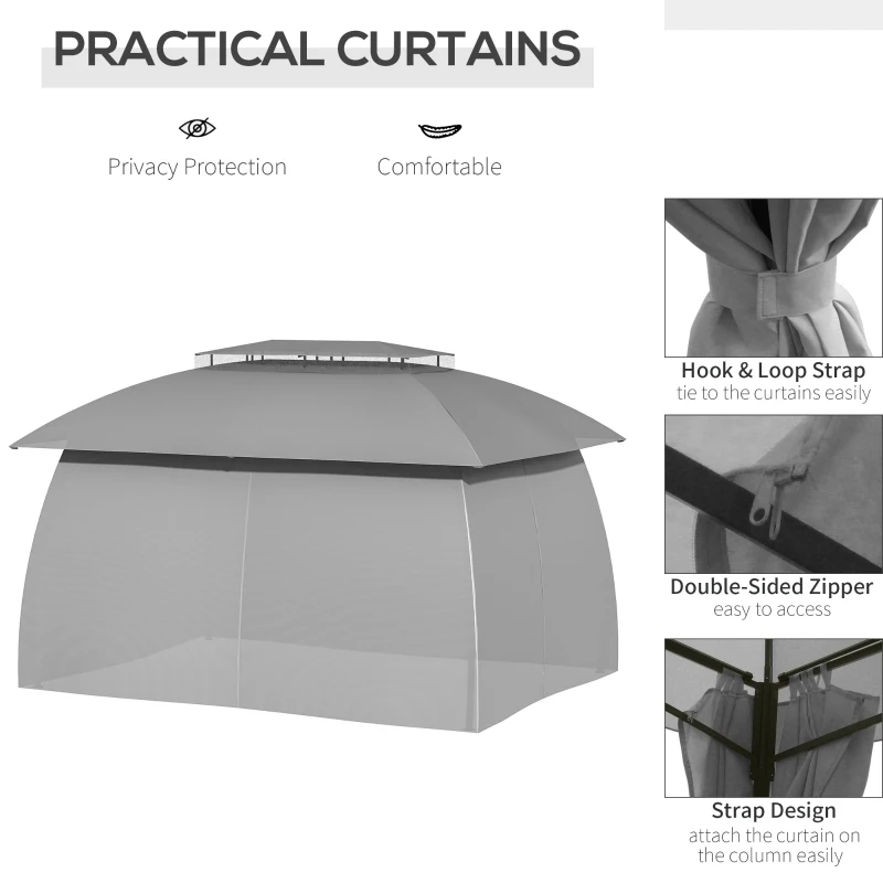 Outsunny 10' x 13' Outdoor Gazebo Patio Gazebo Canopy, Double Vented Roof, Steel Frame, Curtain Sidewalls, Sun Shade Shelter for Garden, Lawn, Backyard, Deck, Gray