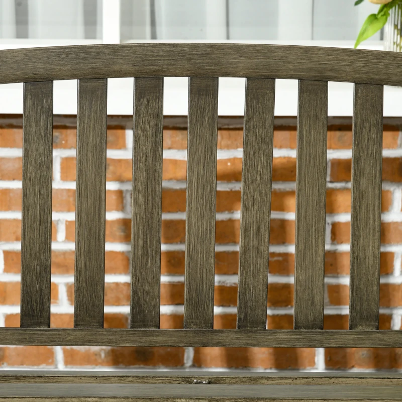 Outsunny Outdoor Garden Bench, Metal Bench, Wood Look Slatted Frame Furniture for Patio, Park, Porch, Lawn, Yard, Deck, Black