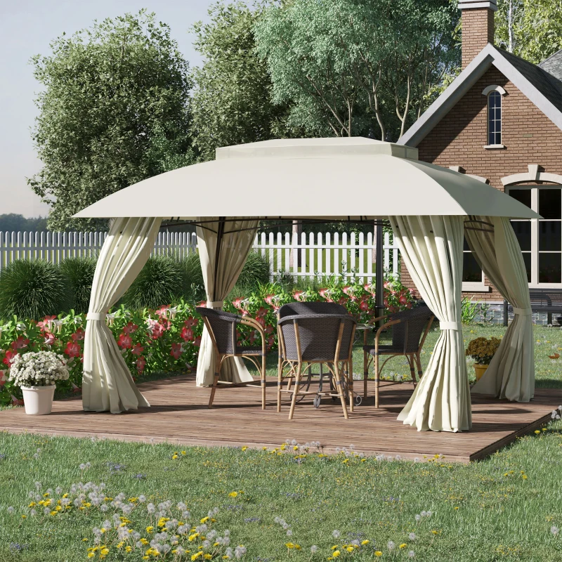 Outsunny 10' x 13' Outdoor Gazebo Patio Gazebo Canopy, Double Vented Roof, Steel Frame, Curtain Sidewalls, Beige