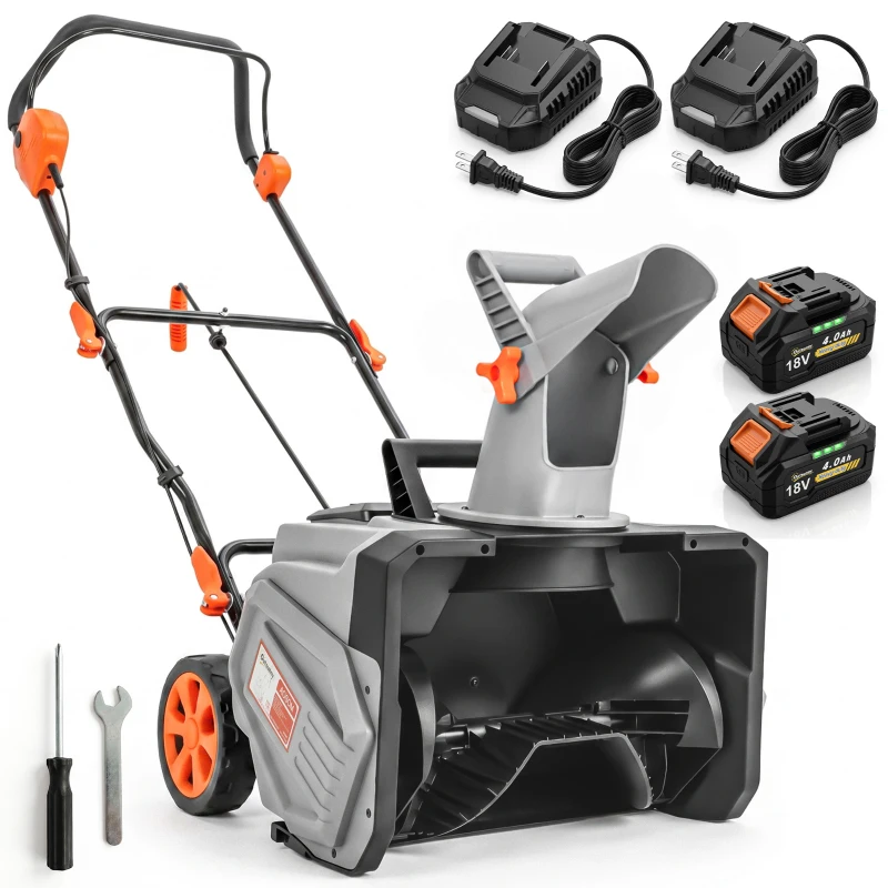 Outsunny 40V 18" Cordless Snow Blower with PU Auger, 1400W Brushless Motor, 12" Depth, Two 4.0Ah Batteries & Fast Charger