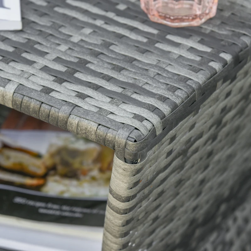 Outsunny Outdoor Side Table with Umbrella Hole, 2 Tier Rattan Wicker End Table with Storage Shelf, All Weather