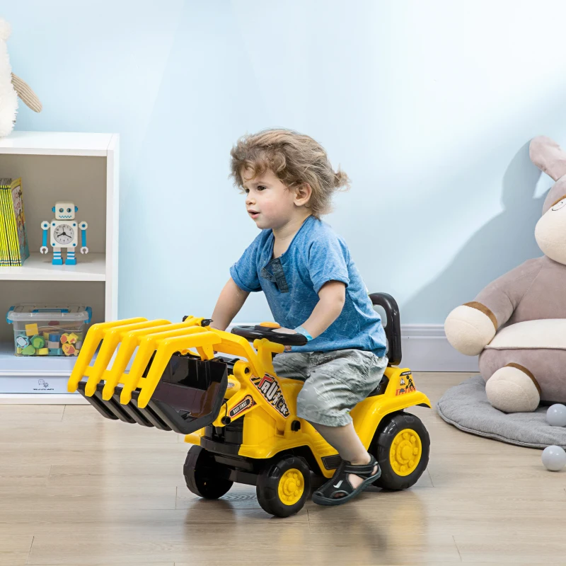 Aosom Kids Ride on Excavator Pulling Cart with Sound Effects, No Power Digger Scooter Ride-on Toy Construction Vehicle