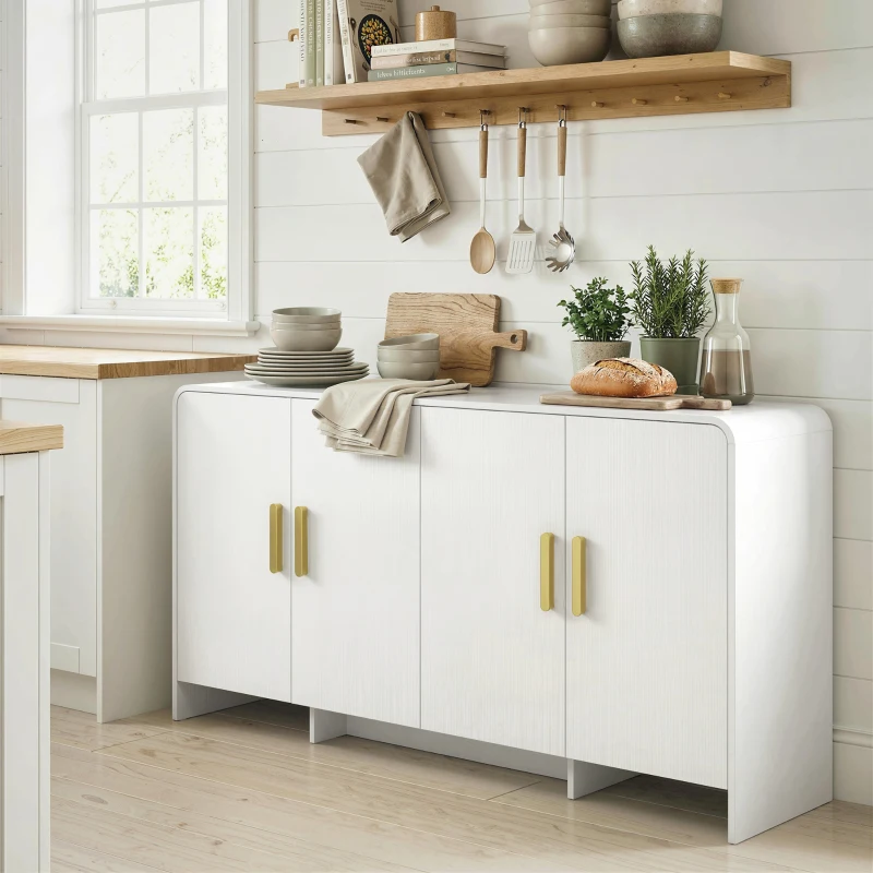 HOMCOM 60" Sideboard Buffet Cabinet with Soft Close Doors, TV Stand for TVs up to 72 Inch, White Wood Grain