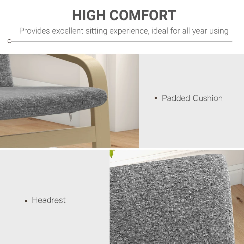 HOMCOM Modern Accent Chair, Linen-Feel Upholstered Living Room Chair with Wood Curved Legs for Balcony, Dark Grey