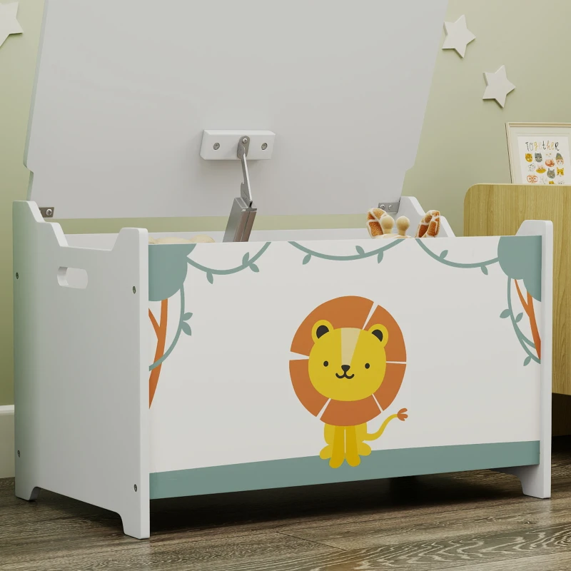 Qaba Toy Box with Lid, Safety Hinges and Groove Handles, Toy Storage Organizer for Kids, Living Room, Playroom, Green