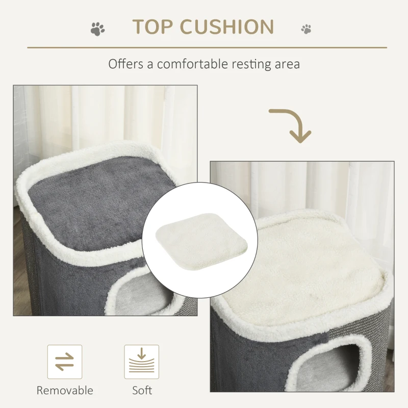 PawHut 4-Story Cat House for Indoor, Cat Condo with Sisal Scratching Surface, Removable Cushion, 16" x 16" x 29", Grey