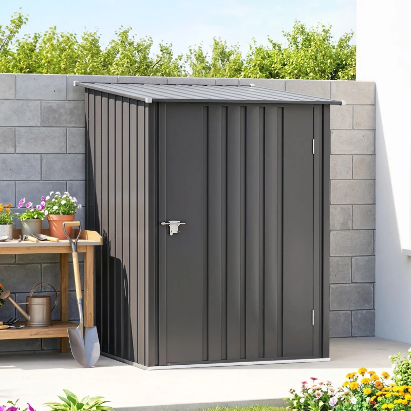 Outsunny Small Metal Garden Shed, 3.3' x 3.4', Galvanized Steel, Lockable Tool Shed for Patio, Backyard, Lawn, Dark Gray
