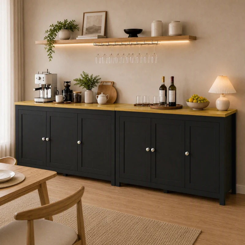 HOMCOM Sideboard, Buffet Cabinet with Doors and Adjustable Shelves for Living Room, Entryway, Black and Natural