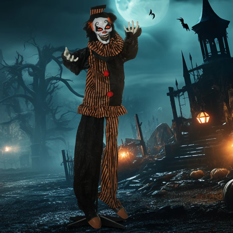 Outsunny 67" Life Size Outdoor Halloween Decorations Talking Circus Clown, Animatronic Animated Prop