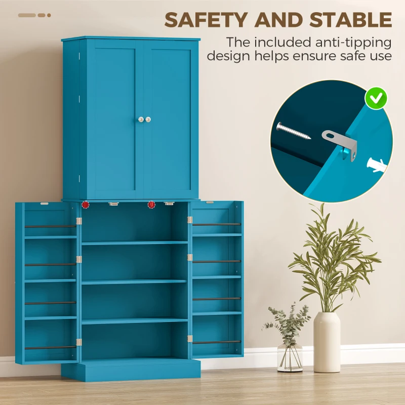 HOMCOM 65" Kitchen Cabinet, Kitchen Pantry Cabinet with 4 Doors and 16 Door Shelves for Dining Room, Blue