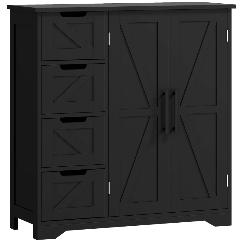 HOMCOM Bathroom Floor Cabinet, Farmhouse Bathroom Storage Cabinet with Adjustable Shelf, Black